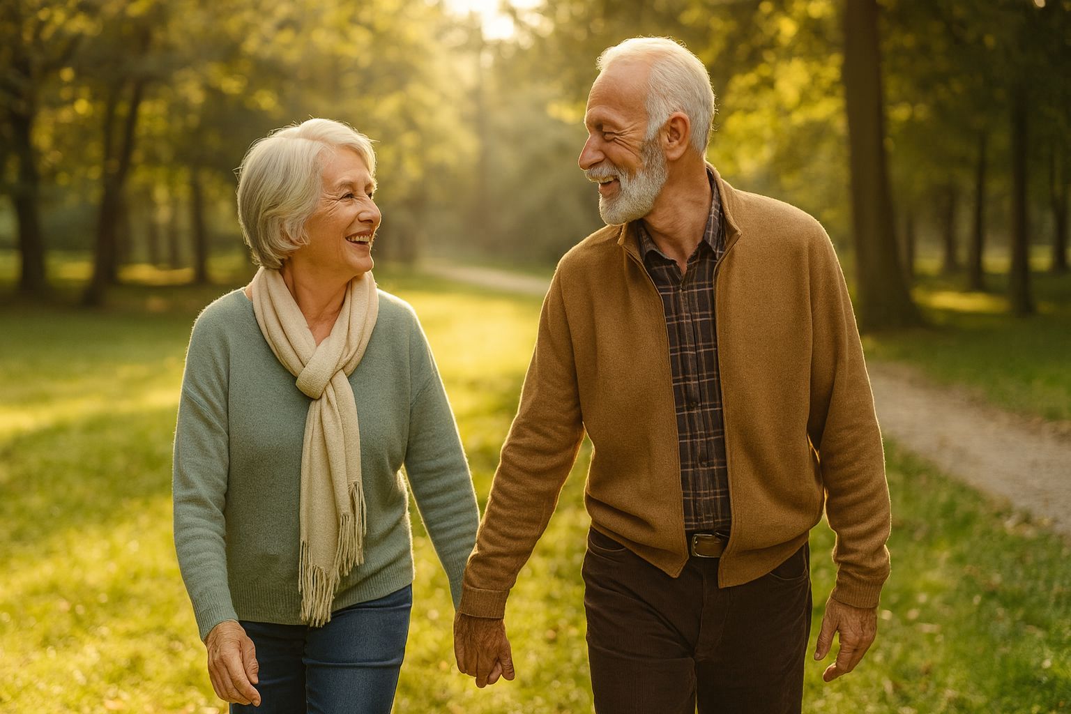Grandmother walking happily with grandchildren